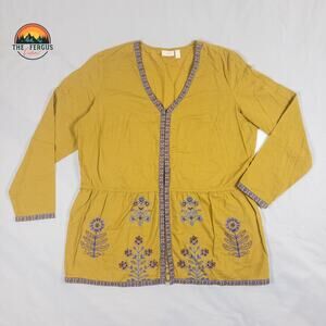 LOGO Lavish by Lori Goldstein Woven Embroidered Blouse Womens Sz Large